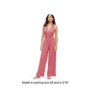 NWT Diane von Furstenberg Collared Sleeveless Pink Geo Jumpsuit Size XL‎ Summer